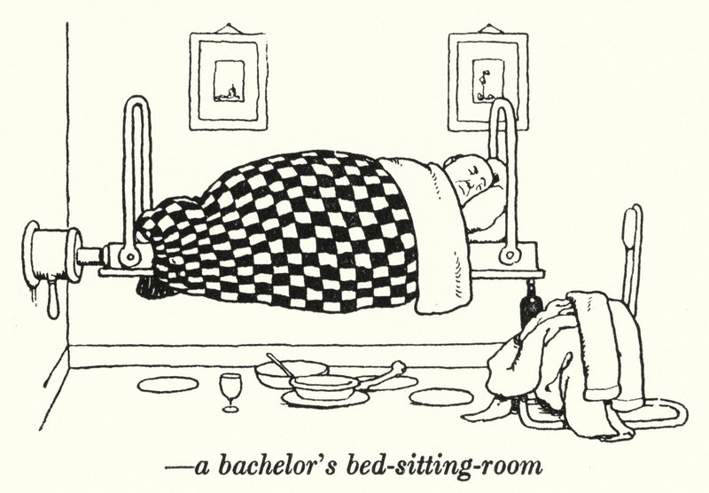 El Cuarto de Estar y Dormitorio de un Soltero de William Heath Robinson