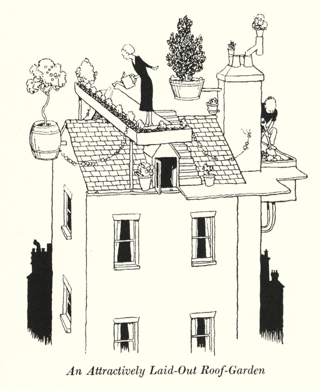 Un jardín en la azotea atractivamente dispuesto (litografía) de William Heath Robinson