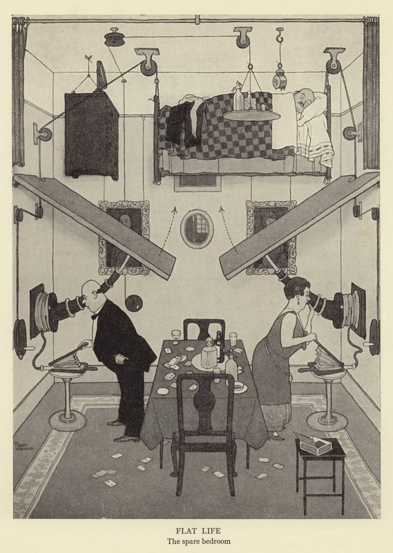 Vida plana, el dormitorio de invitados de William Heath Robinson