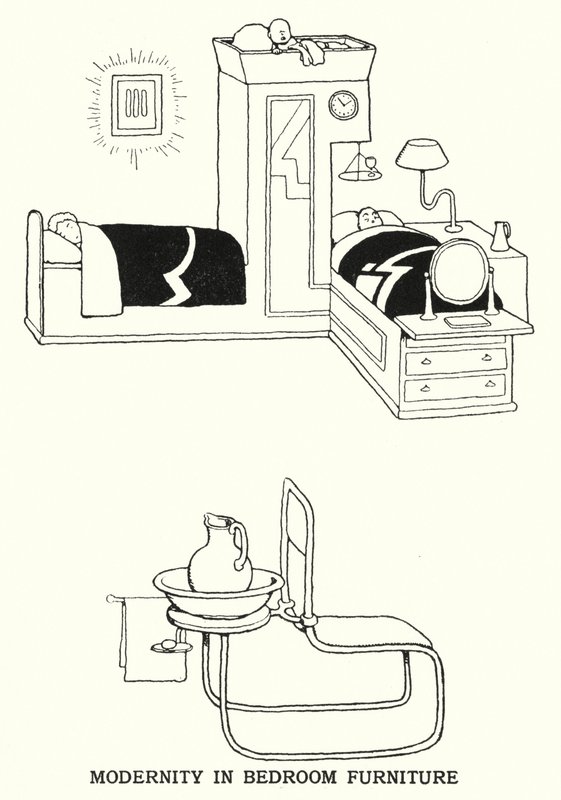 Modernidad en muebles de dormitorio de William Heath Robinson