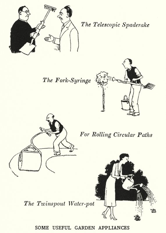 Algunos aparatos útiles para el jardín (litografía) de William Heath Robinson