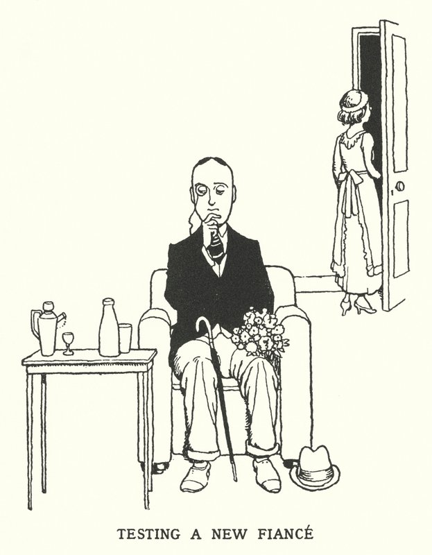 Probando a una nueva prometida (litografía) de William Heath Robinson