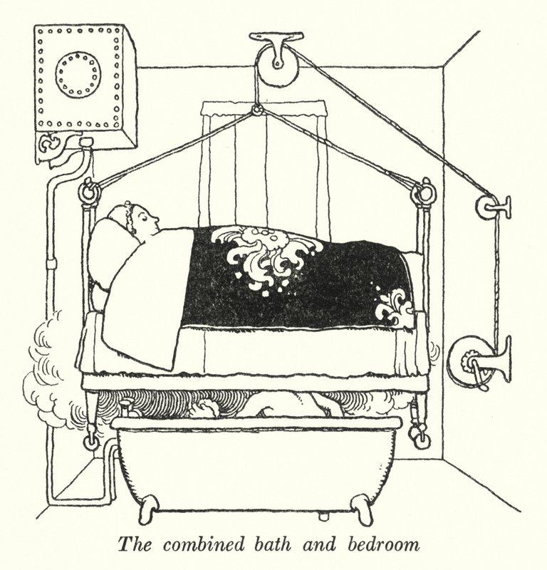 El baño y dormitorio combinados de William Heath Robinson