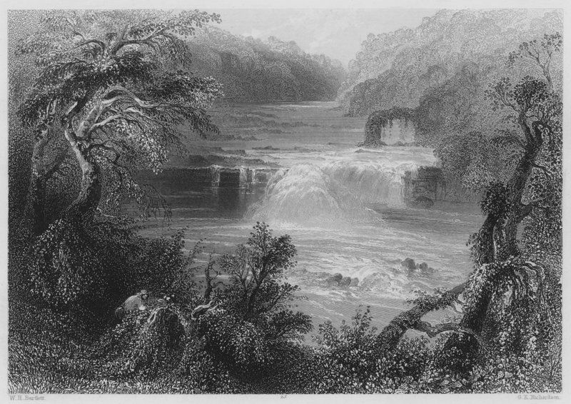 Salto de salmón en Leixlip (grabado) de William Henry (after) Bartlett