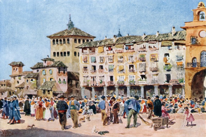 Toledo, el Zocodover (litografía en color) de William Wiehe Collins