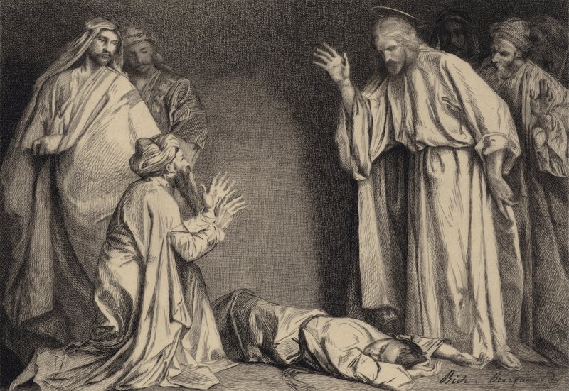Jesús sana al niño poseído de after Albert Robida