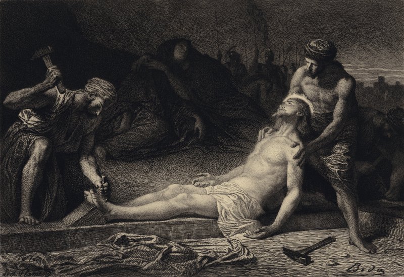 Jesús clavado en la cruz de after Albert Robida
