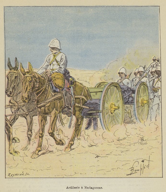 Artillería en Madagascar de after Louis Charles Bombled