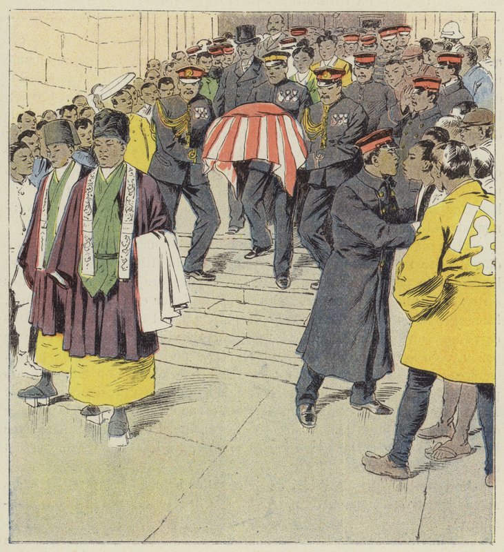 Ceremonia militar religiosa en Tokio de after Louis Charles Bombled