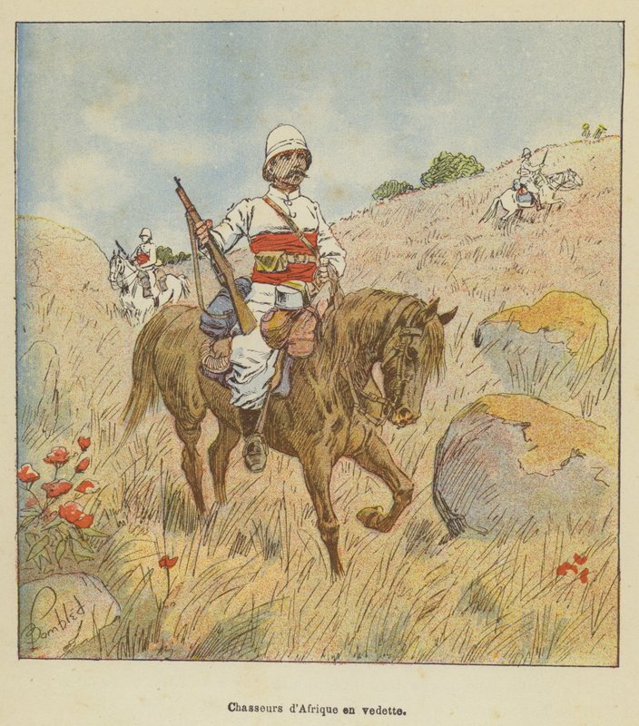 Cazadores de África en patrulla de after Louis Charles Bombled