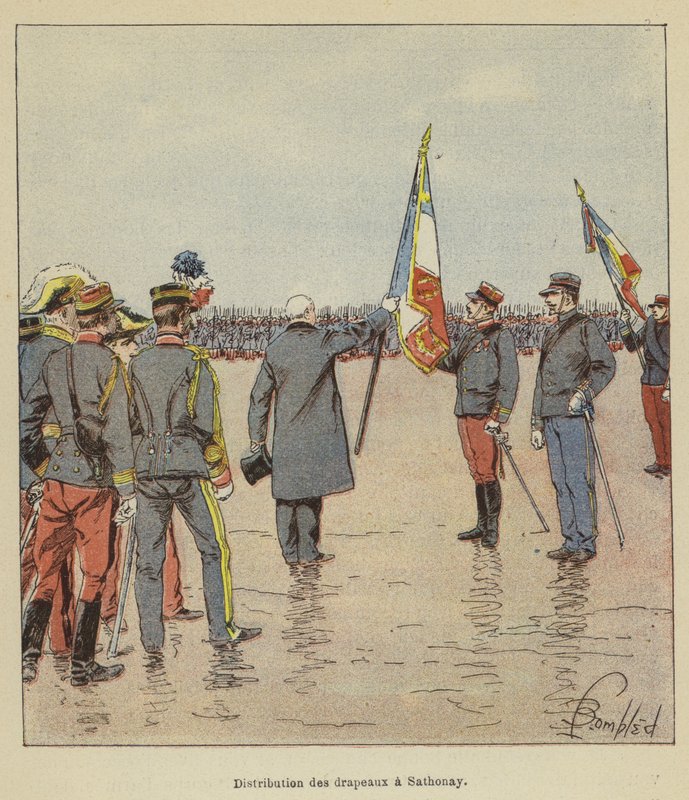 Distribución de banderas en Sathonay de after Louis Charles Bombled