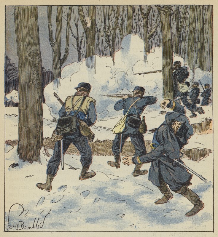 Francotiradores combatiendo en el bosque de after Louis Charles Bombled
