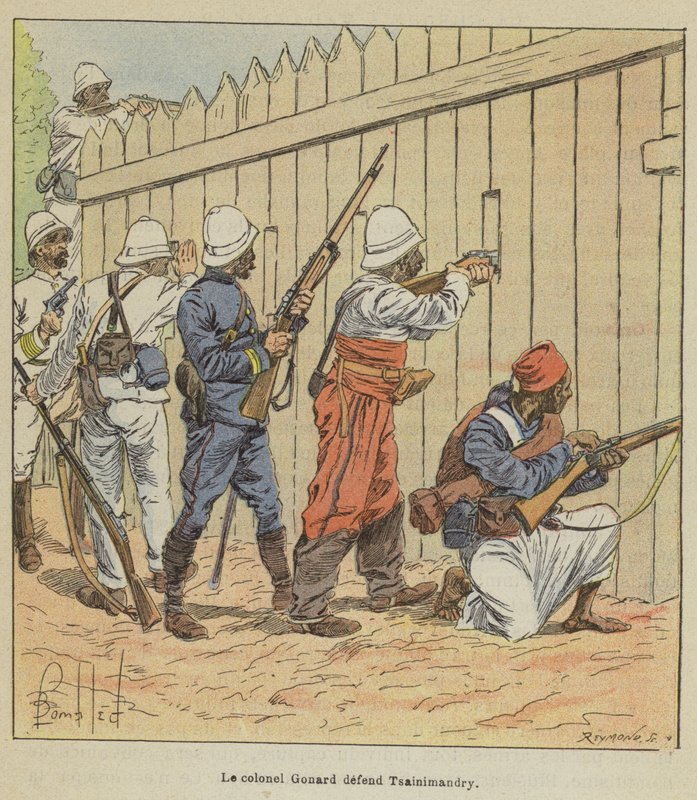 El coronel Gonard defendiendo Tsainimandry de after Louis Charles Bombled