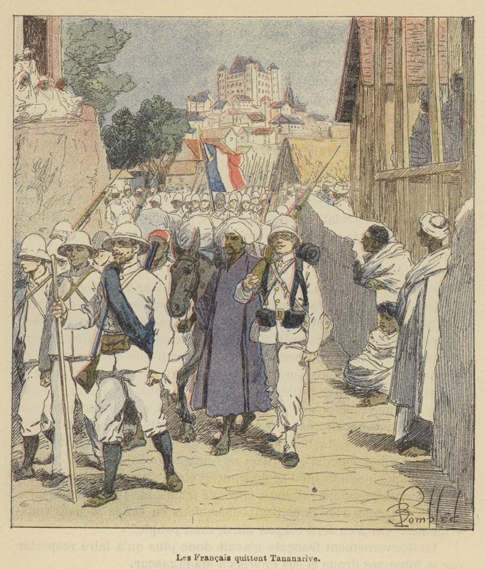 Los franceses abandonan Tananarive de after Louis Charles Bombled