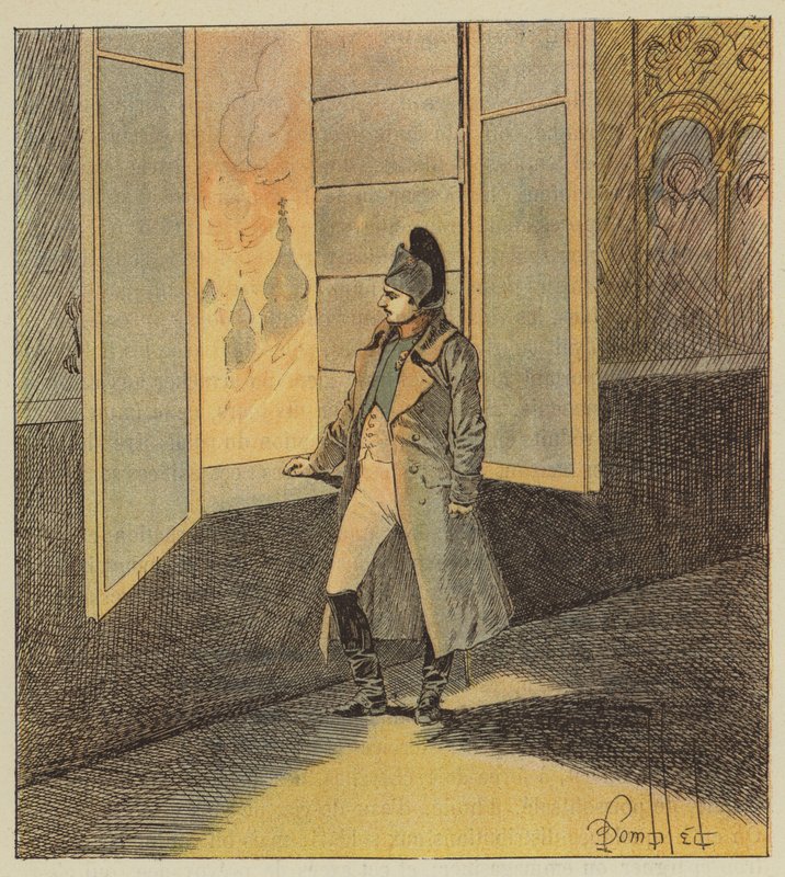 Napoleón contempla el incendio de Moscú de after Louis Charles Bombled