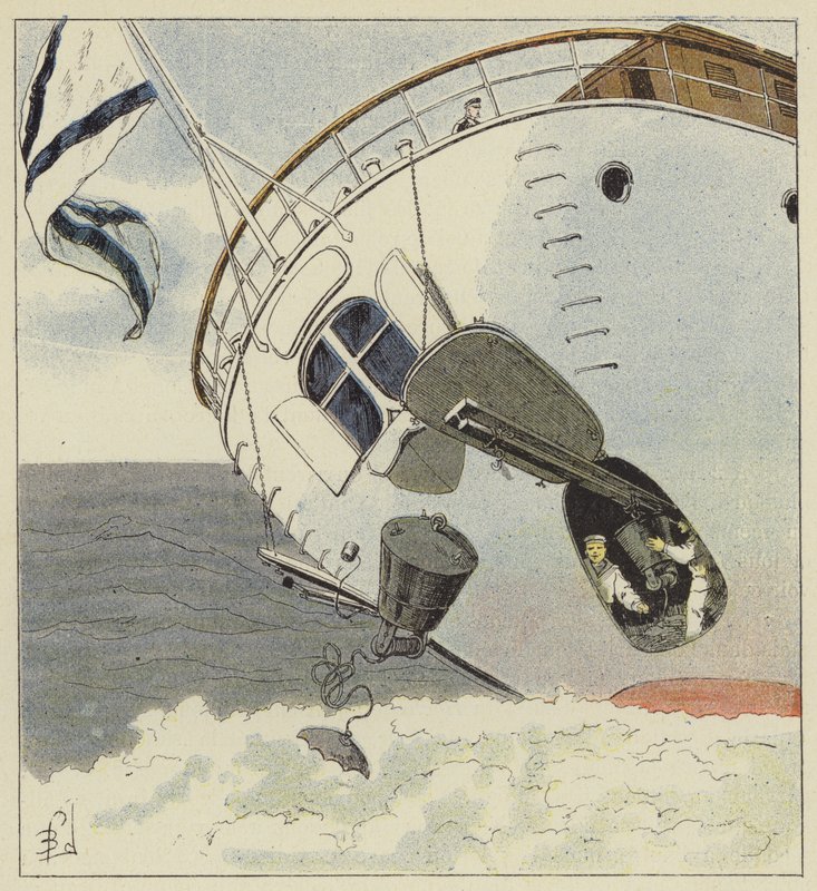 Colocación de minas submarinas de after Louis Charles Bombled