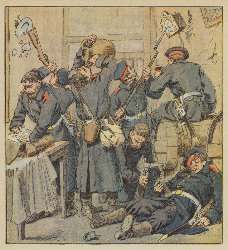 Escena de saqueo en Saint-Calais de after Louis Charles Bombled