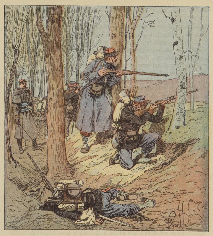 Tiradores en la batalla de Artenay de after Louis Charles Bombled