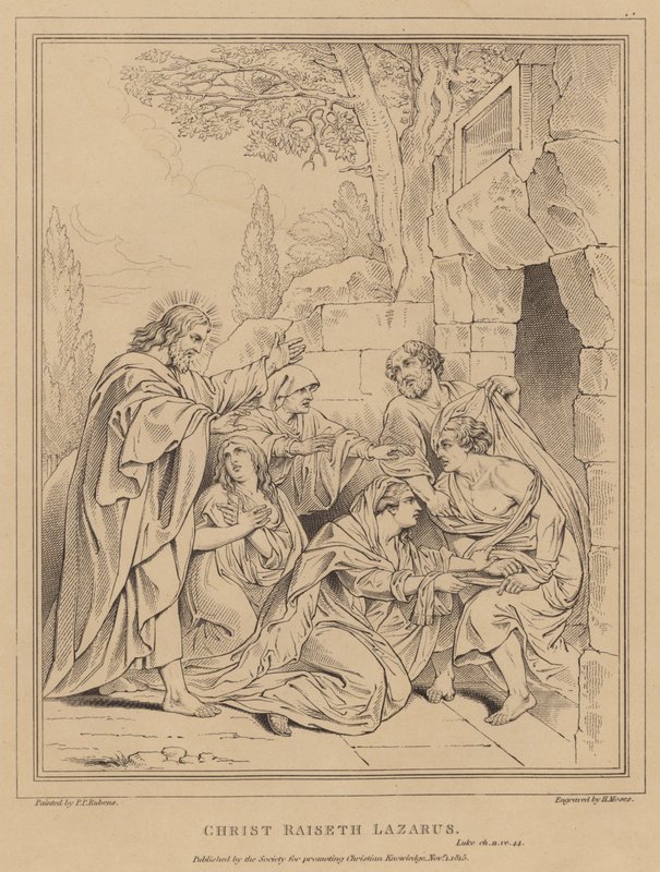 Cristo resucita a Lázaro, Lucas de after Peter Paul Rubens