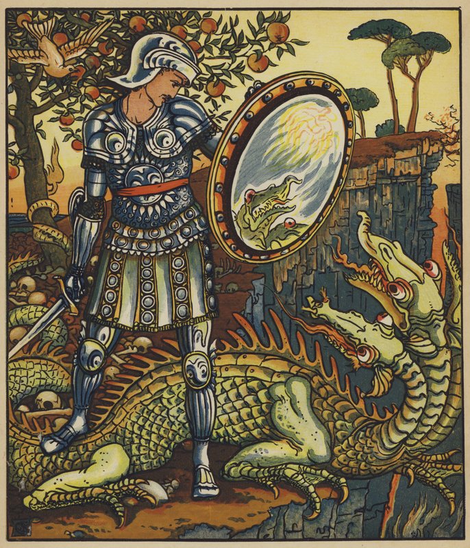 Príncipe Cheri y el dragón de after Walter Crane