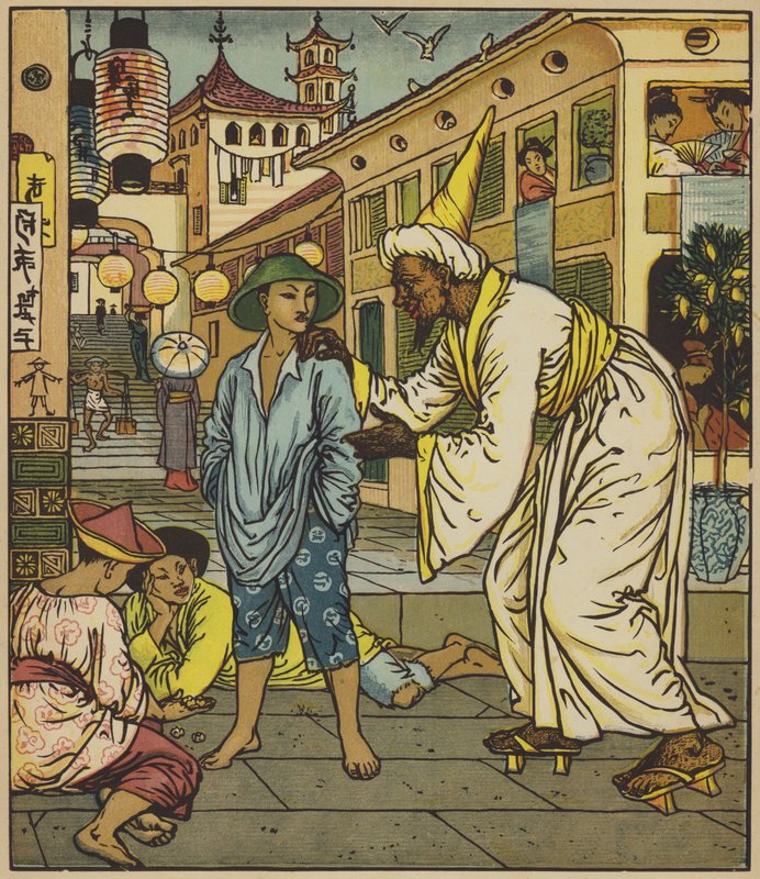 El mago aborda a Aladdín de after Walter Crane